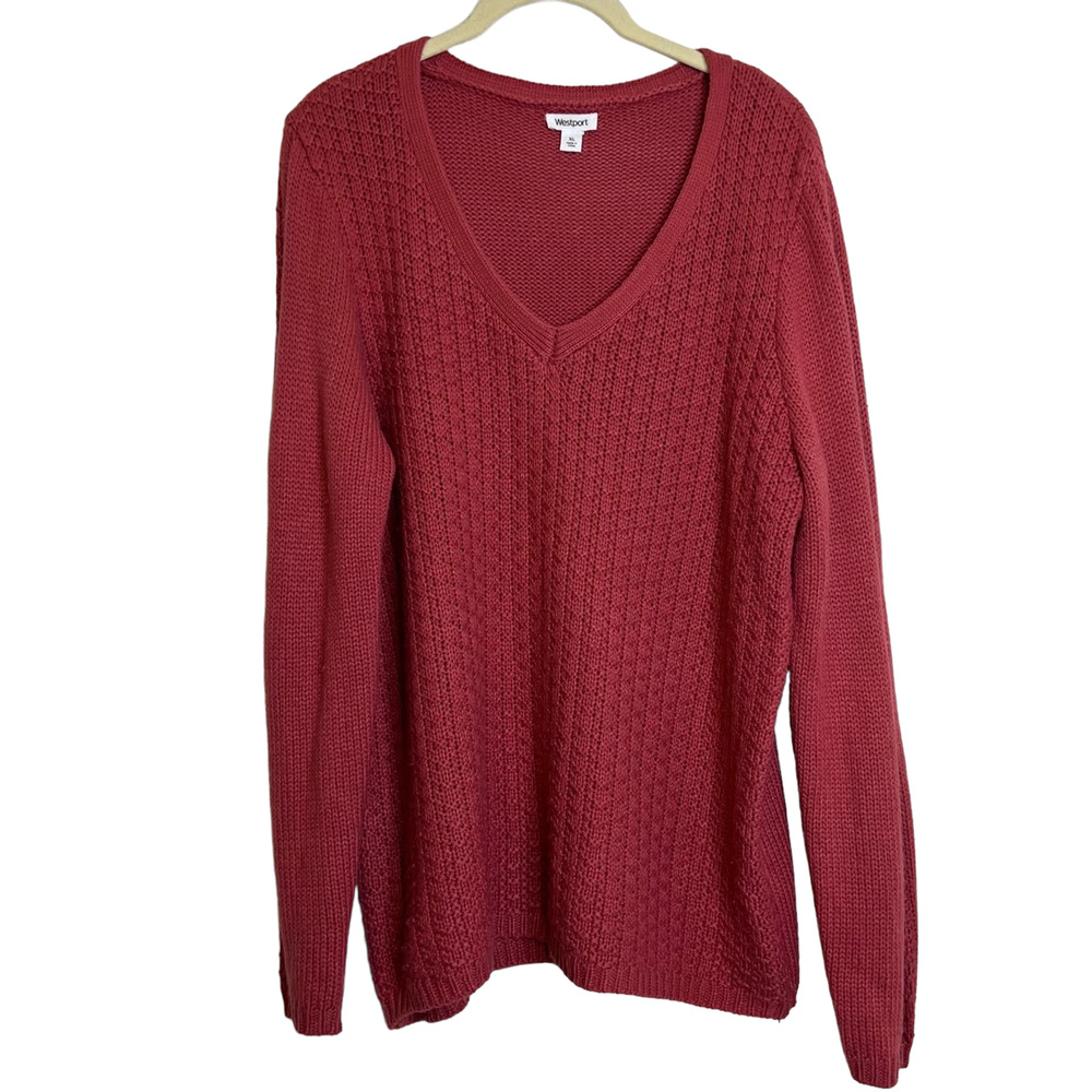 Westport Womens Sweater XL Dark Coral V-Neck Long Sleeve